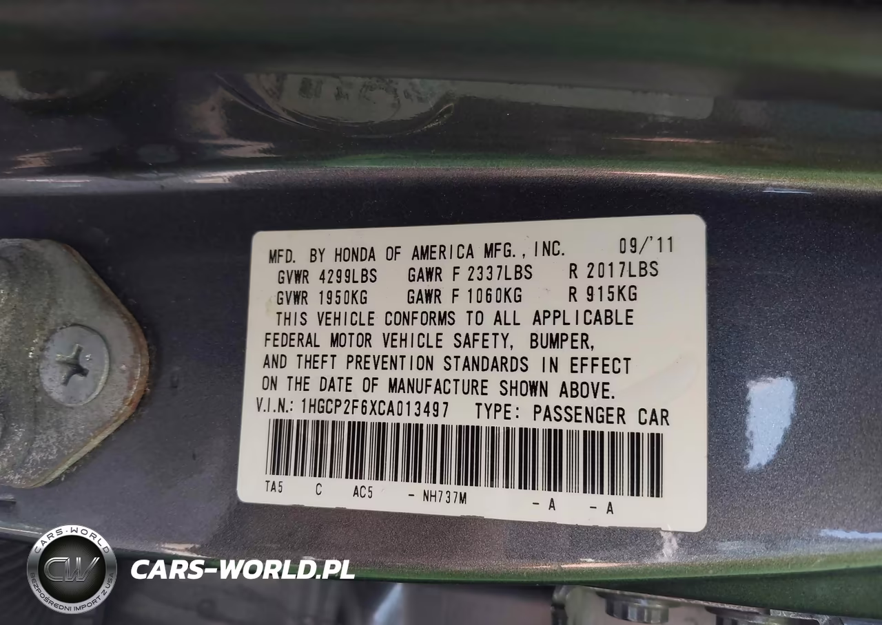 2012 Honda Accord 2.4 Se VIN:1HGCP2F6XCA013497 - 9