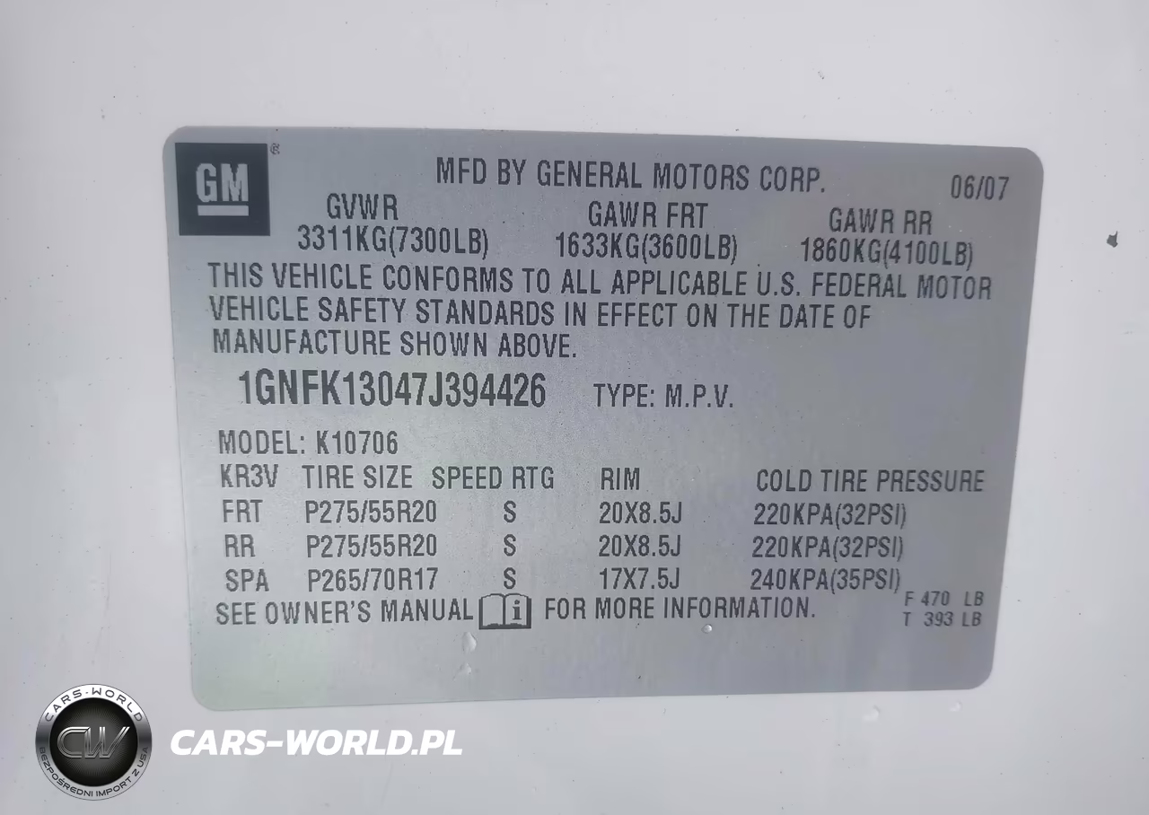 2007 Chevrolet Tahoe Ltz VIN:1GNFK13047J394426 - 9