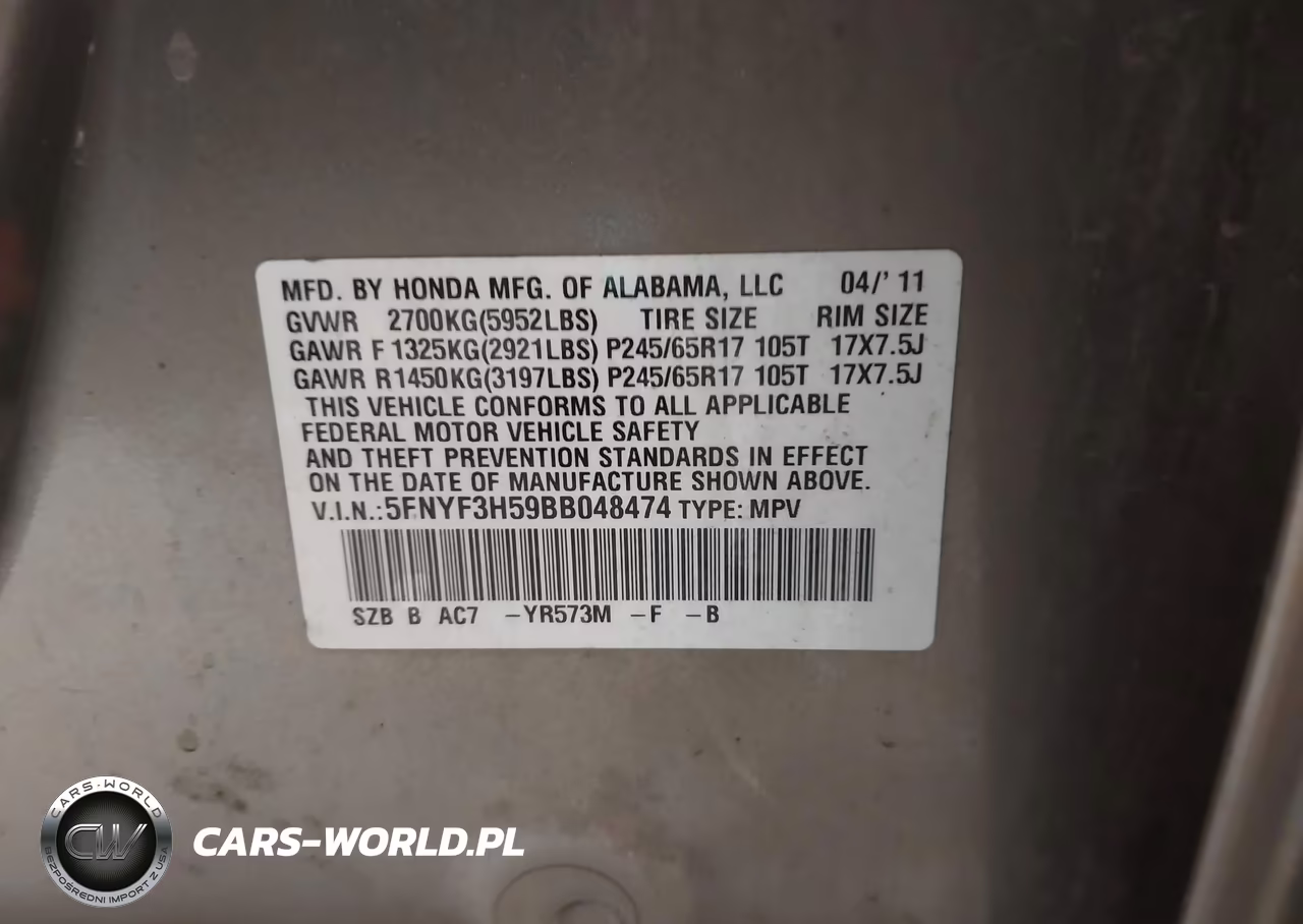 2011 Honda Pilot Ex-L VIN:5FNYF3H59BB048474 - 9