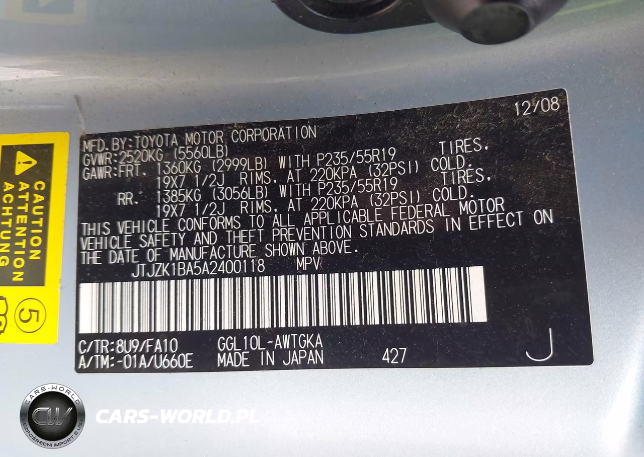 2010 Lexus Rx 350 VIN:JTJZK1BA5A2400118 - 9