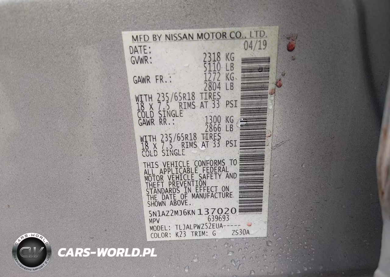 2019 Nissan Murano S VIN:5N1AZ2MJ6KN137020 - 9