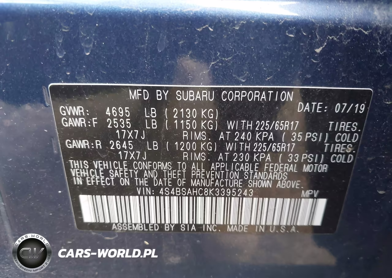 2019 Subaru Outback 2.5I Premium VIN:4S4BSAHC8K3395243 - 9