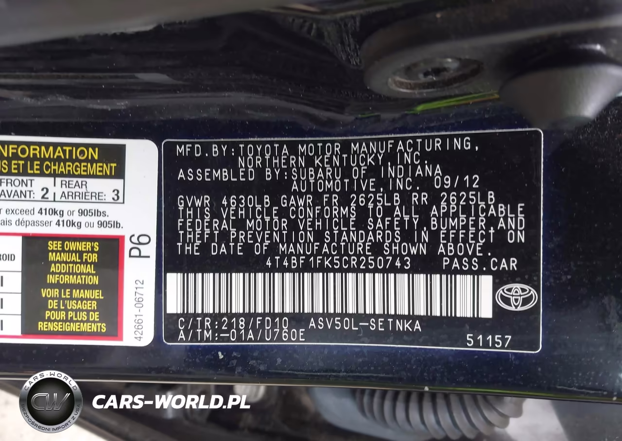 2012 Toyota Camry Le VIN:4T4BF1FK5CR250743 - 9