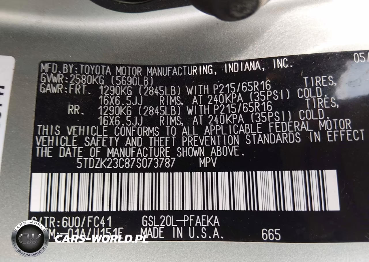 2007 Toyota Sienna Le VIN:5TDZK23C87S073787 - 9