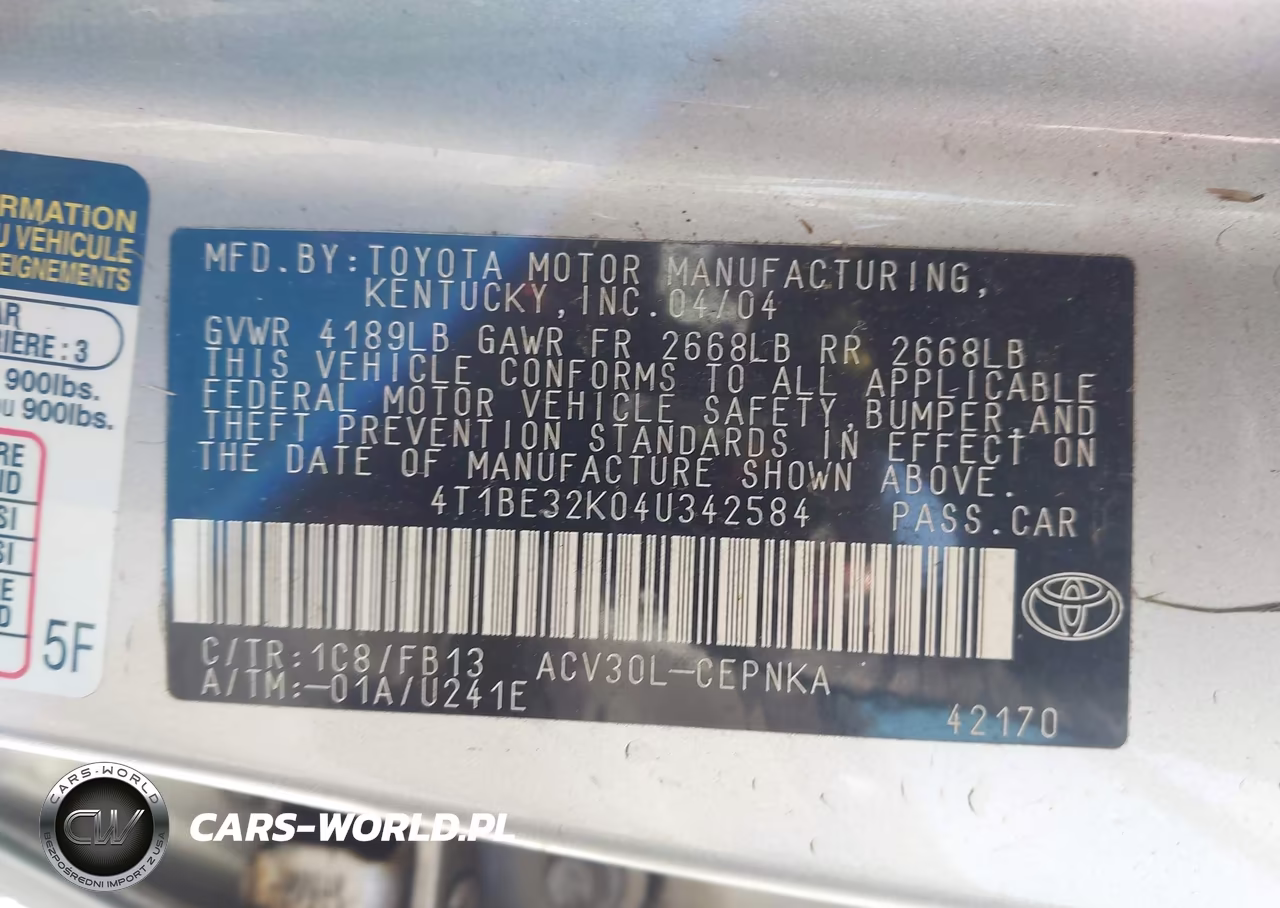 2004 Toyota Camry Le VIN:4T1BE32K04U342584 - 9