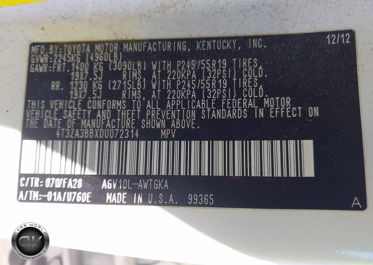 2013 Toyota Venza Le VIN:4T3ZA3BBXDU072314 - 9