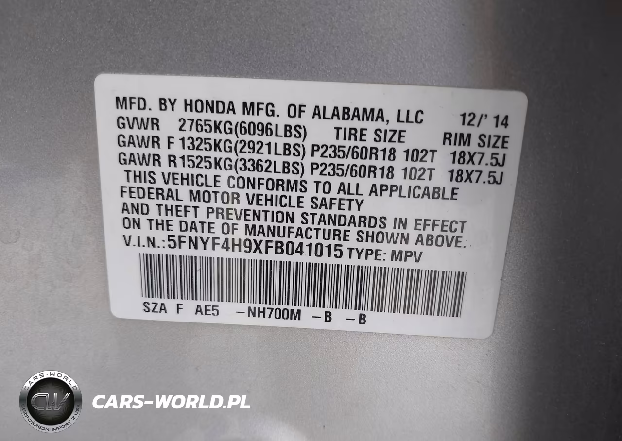 2015 Honda Pilot Touring VIN:5FNYF4H9XFB041015 - 9