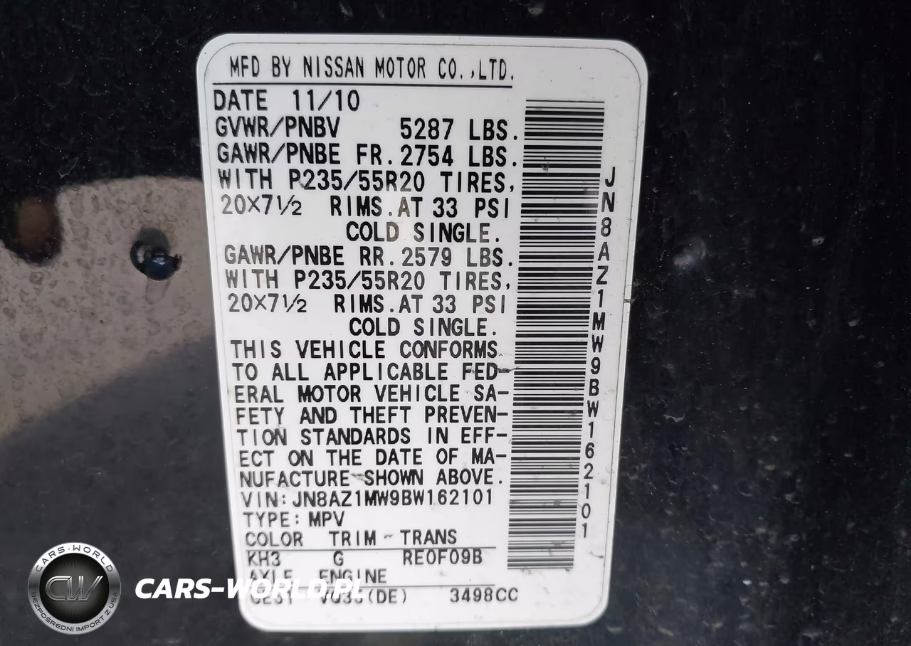 2011 Nissan Murano Le VIN:JN8AZ1MW9BW162101 - 9