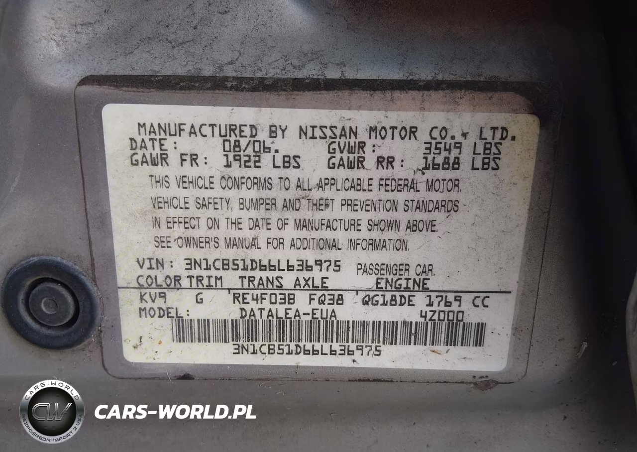 2006 Nissan Sentra 1.8S VIN:3N1CB51D66L636975 - 9