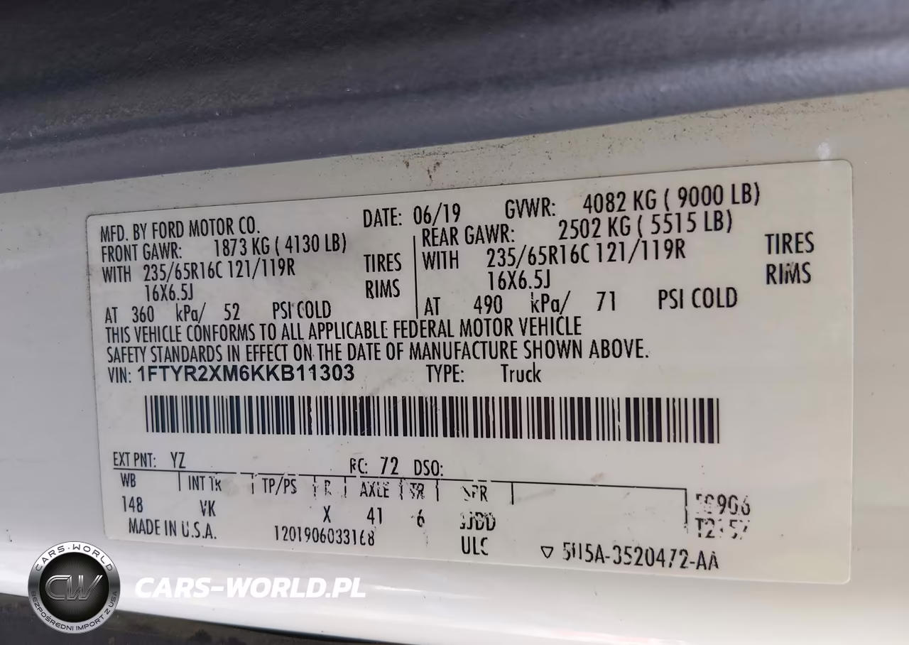 2019 Ford Transit-250 VIN:1FTYR2XM6KKB11303 - 9