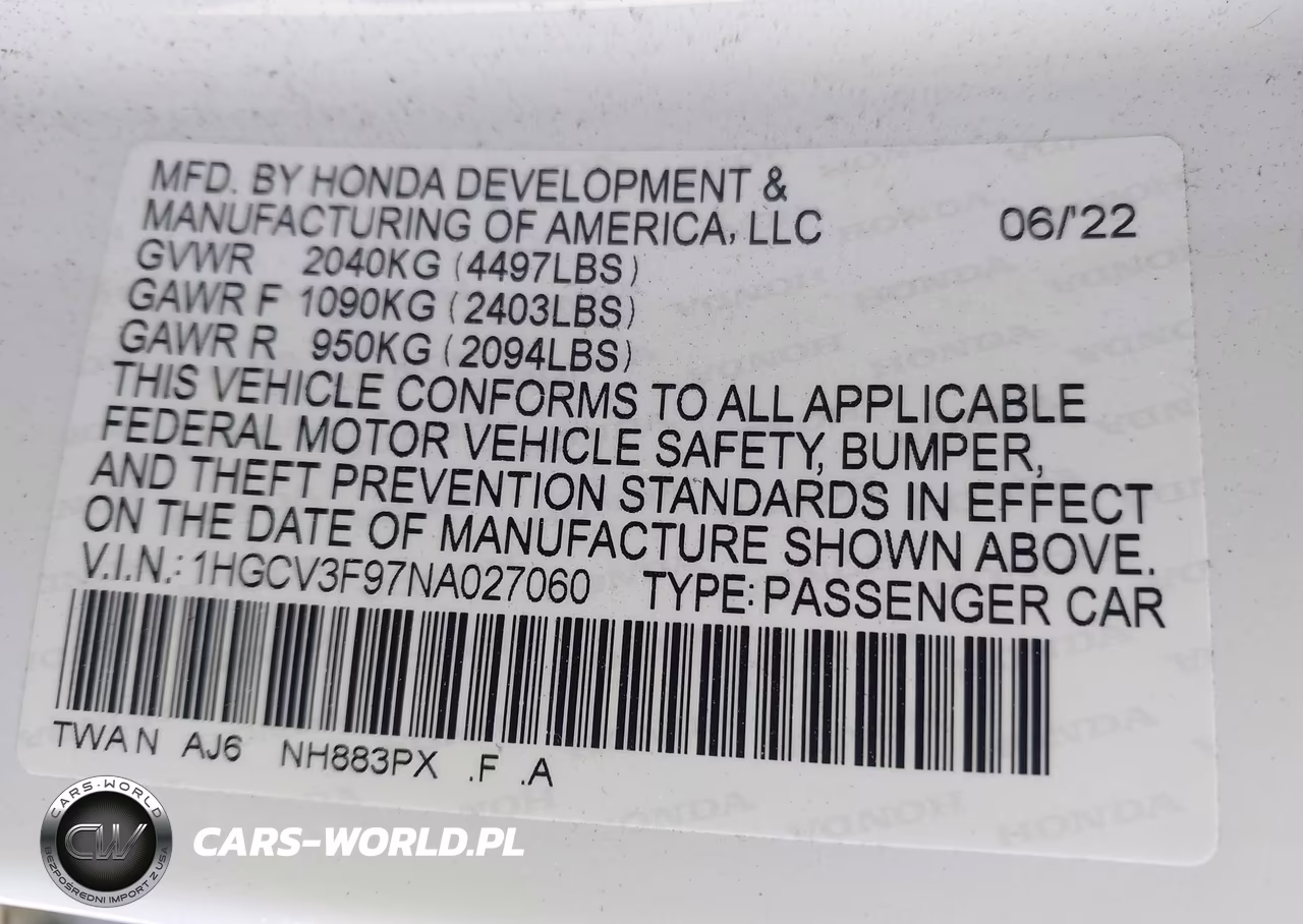 2022 Honda Accord Hybrid Touring VIN:1HGCV3F97NA027060 - 9