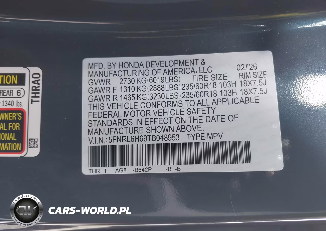 2026 Honda Odyssey Ex-L VIN:5FNRL6H69TB048953 - 9