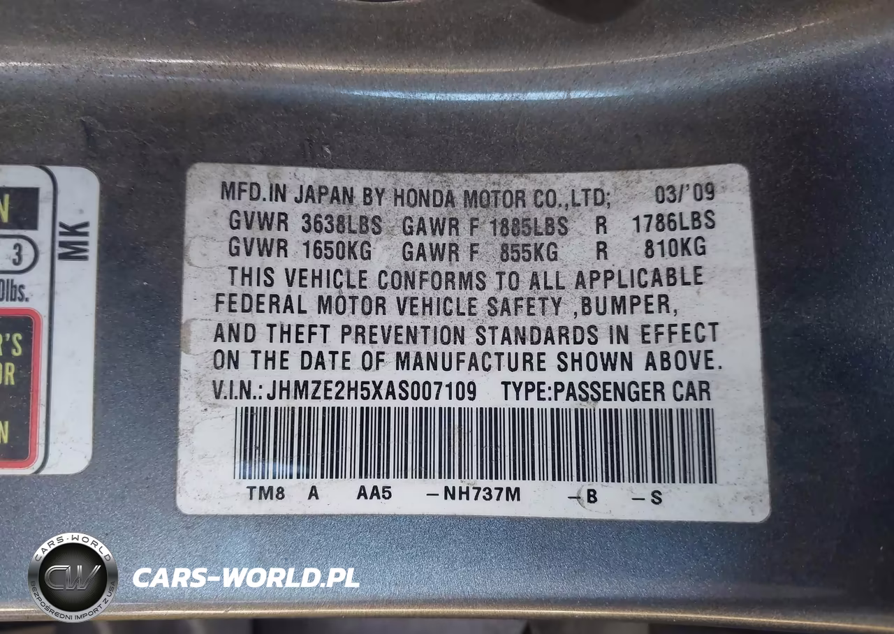 2010 Honda Insight Lx VIN:JHMZE2H5XAS007109 - 9