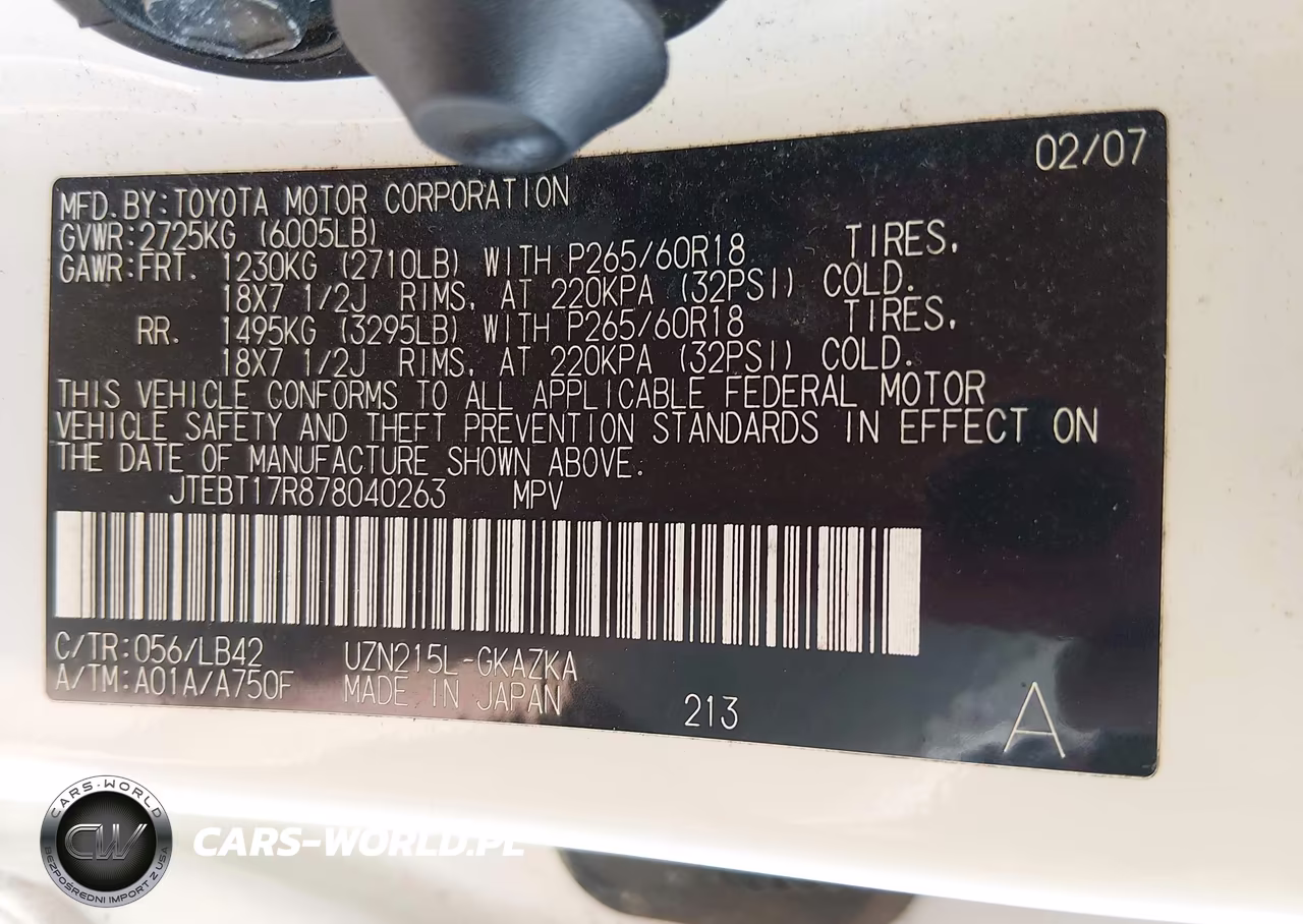 2007 Toyota 4Runner Limited V8 VIN:JTEBT17R878040263 - 9