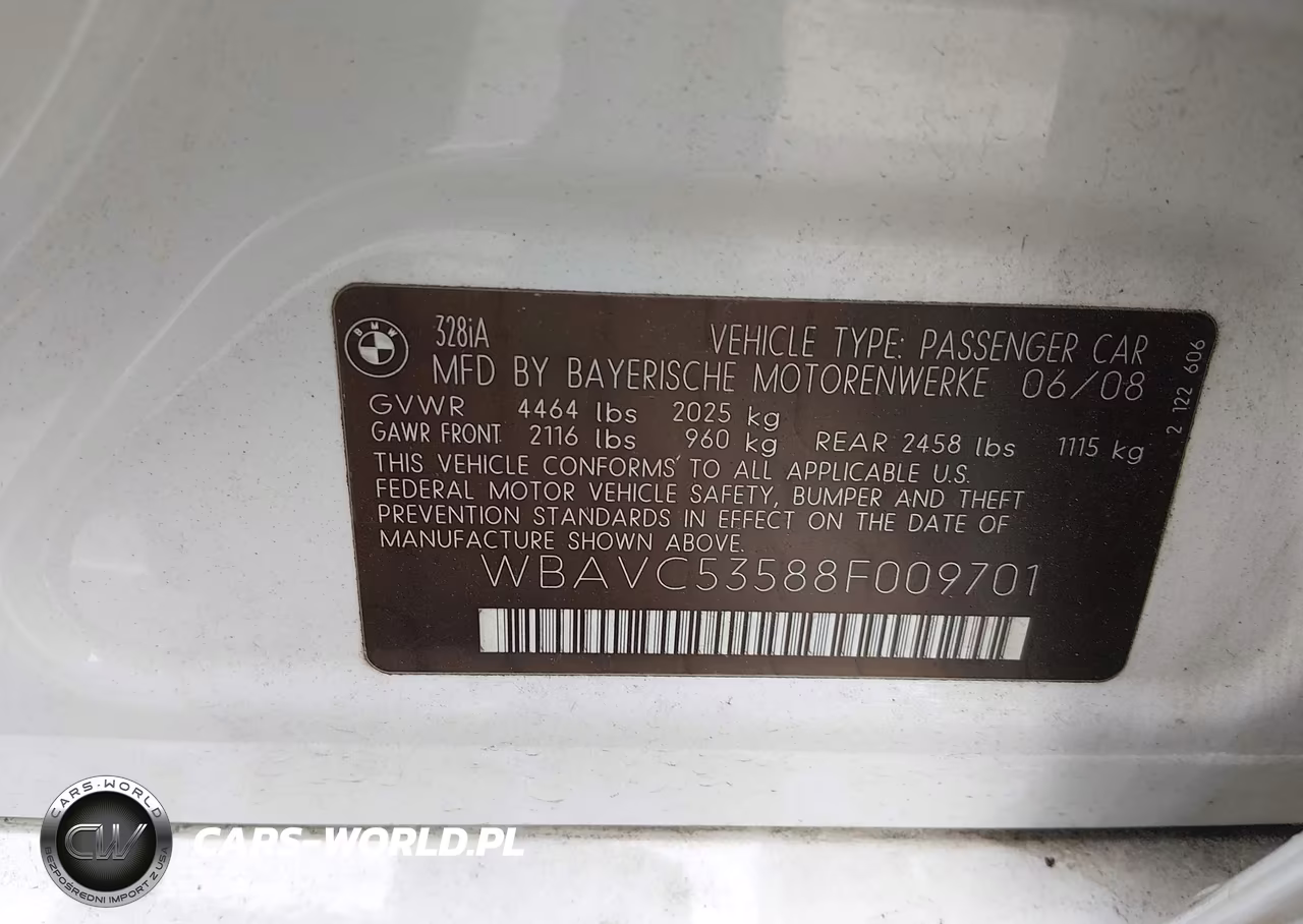2008 BMW 328I VIN:WBAVC53588F009701 - 9