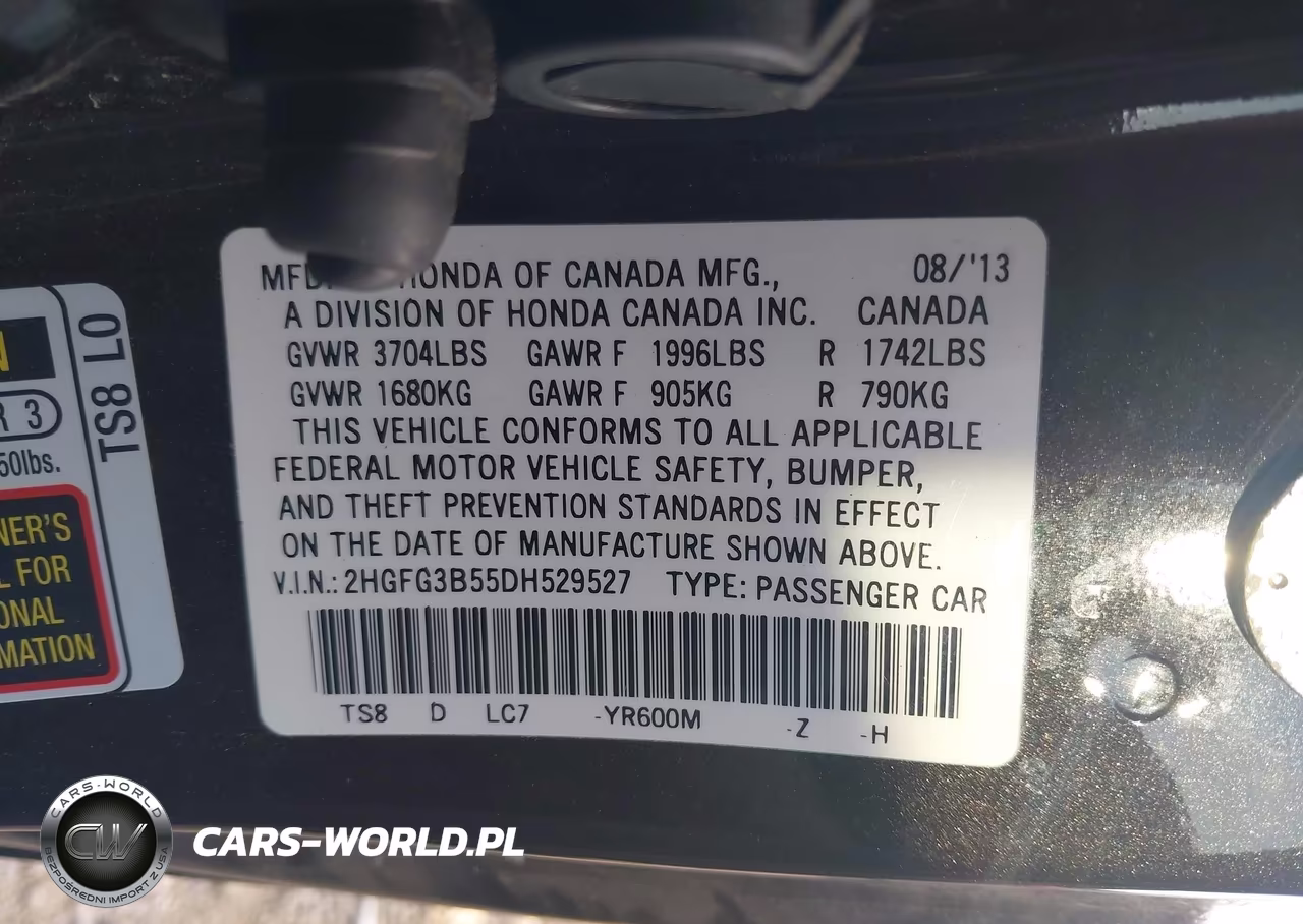 2013 Honda Civic Lx VIN:2HGFG3B55DH529527 - 9