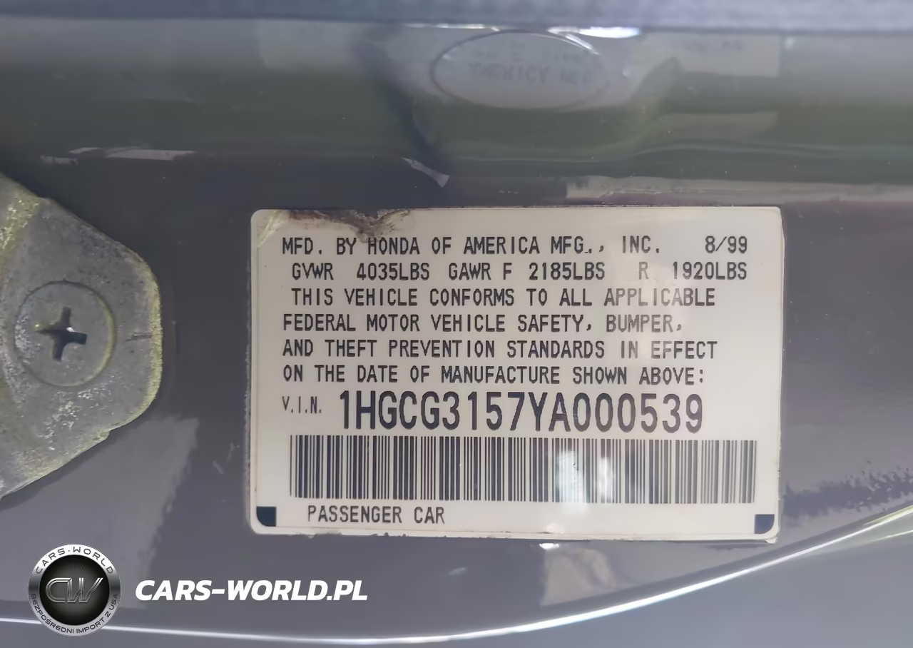 2000 Honda Accord 2.3 Ex VIN:1HGCG3157YA000539 - 9