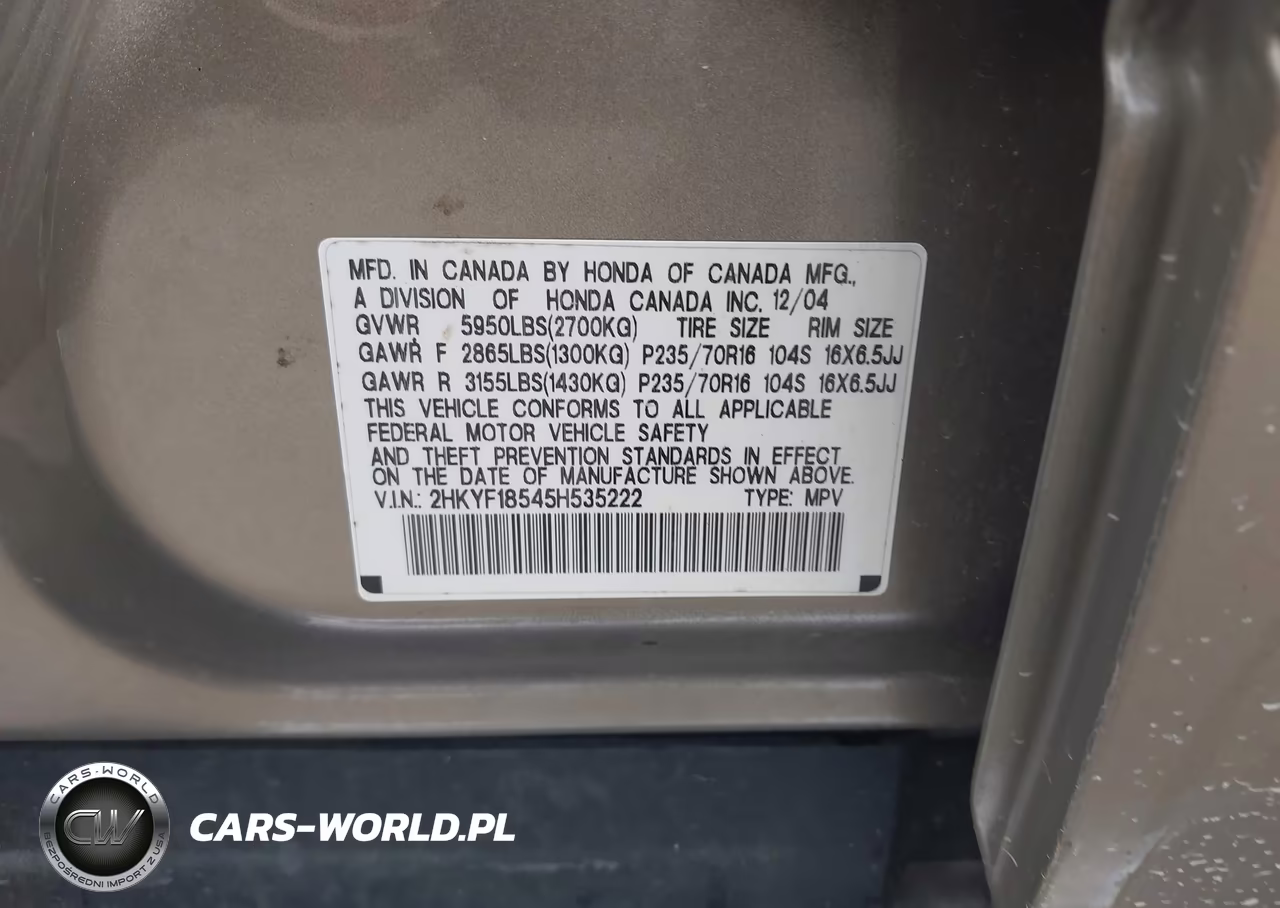2005 Honda Pilot Ex-L VIN:2HKYF18545H535222 - 9