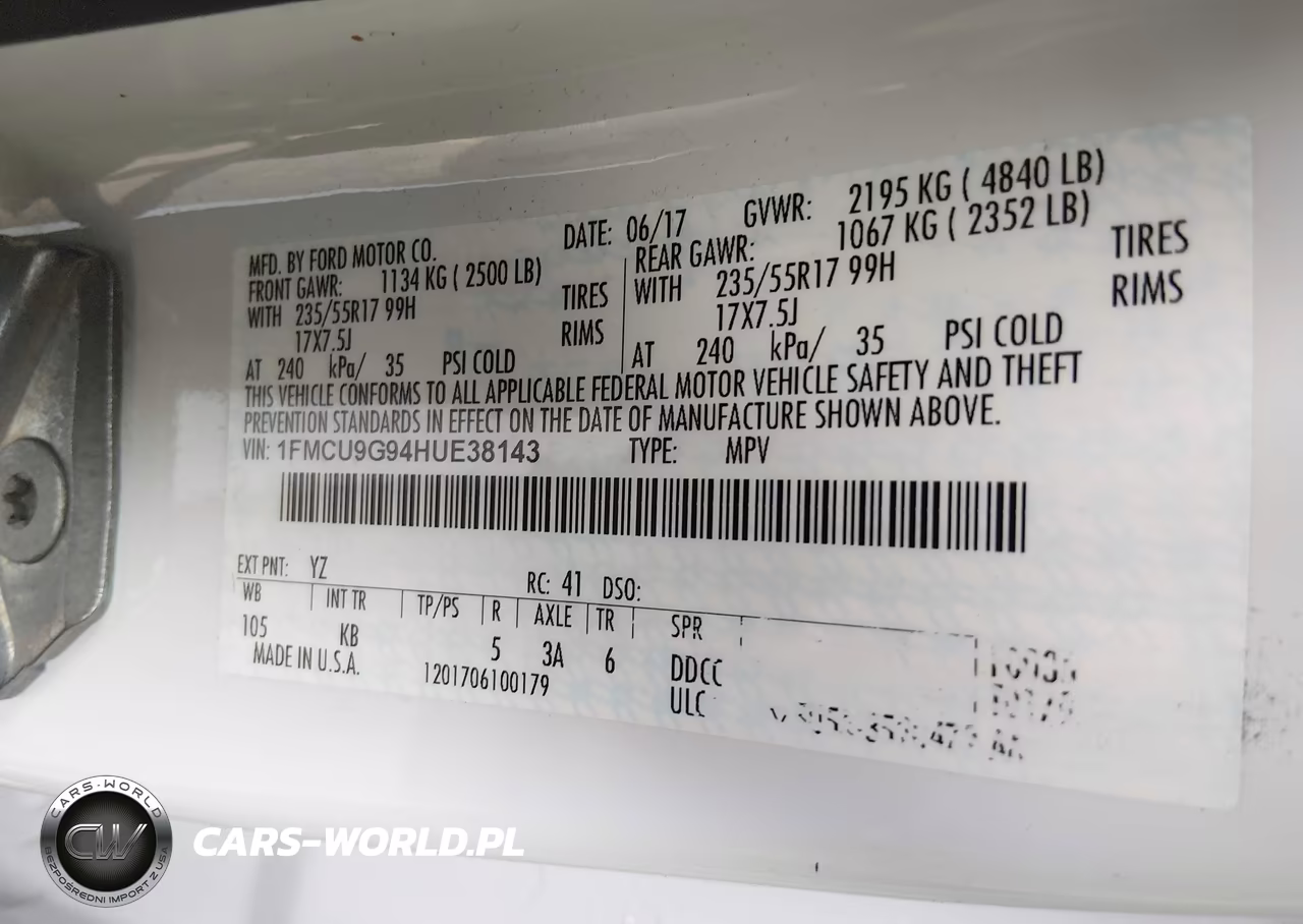 2017 Ford Escape Se VIN:1FMCU9G94HUE38143 - 9