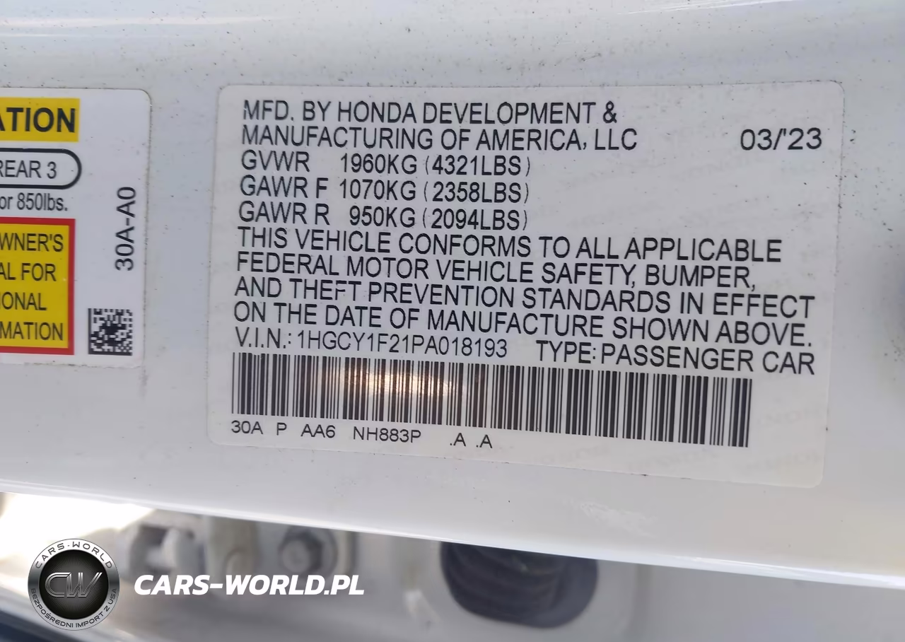 2023 Honda Accord Lx VIN:1HGCY1F21PA018193 - 9