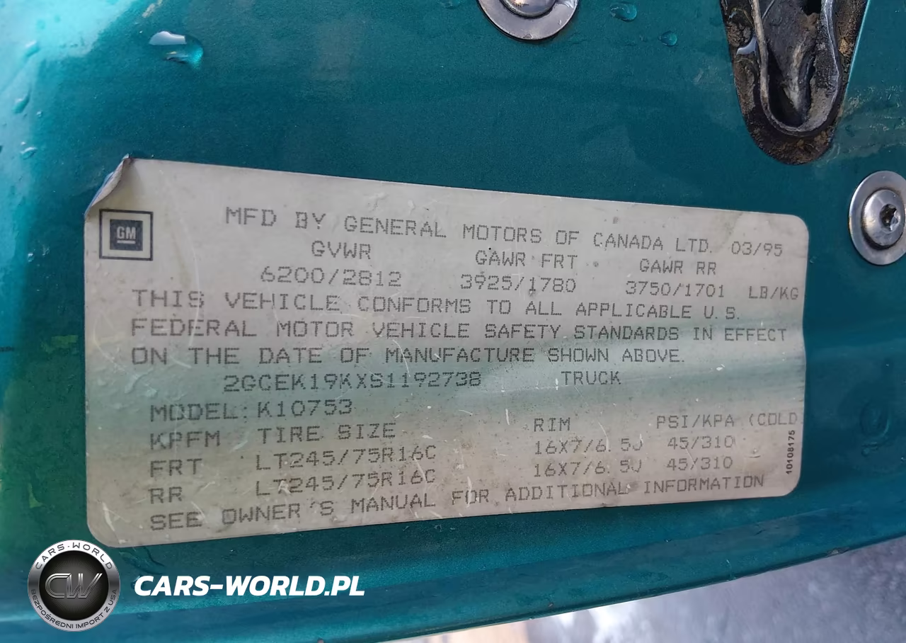 1995 Chevrolet Gmt-400 K1500 VIN:2GCEK19KXS1192738 - 9