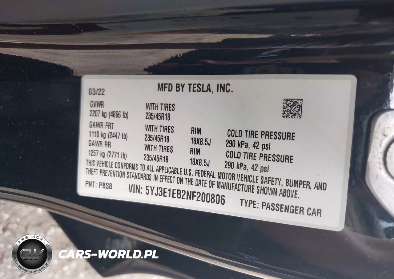 2022 Tesla Model 3 Long Range Dual Motor All-Wheel Drive VIN:5YJ3E1EB2NF200806 - 9