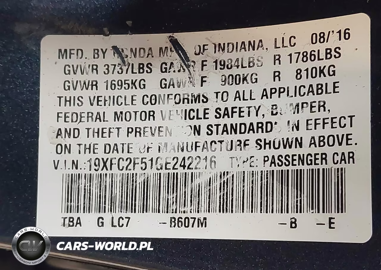 2016 Honda Civic Lx VIN:19XFC2F51GE242216 - 9