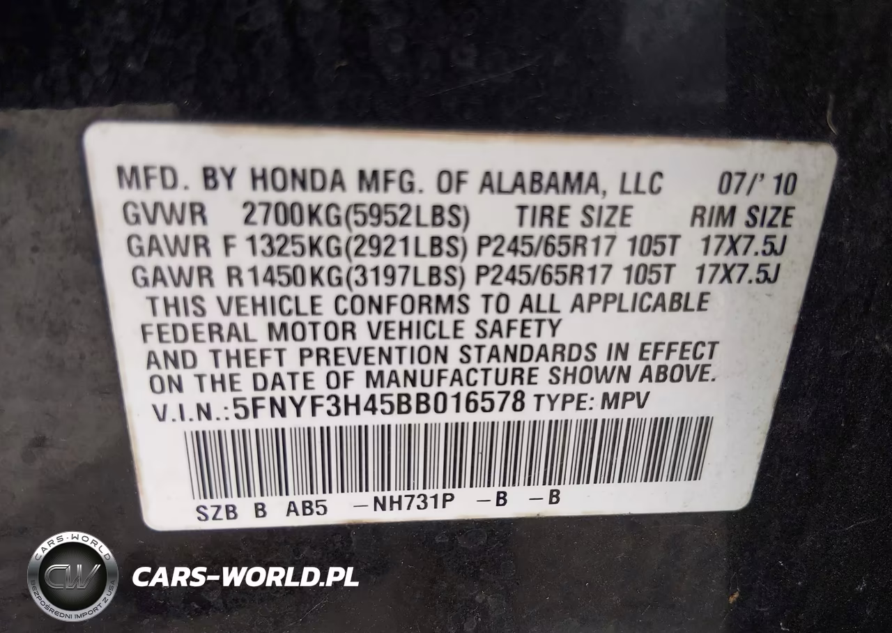 2011 Honda Pilot Ex VIN:5FNYF3H45BB016578 - 9