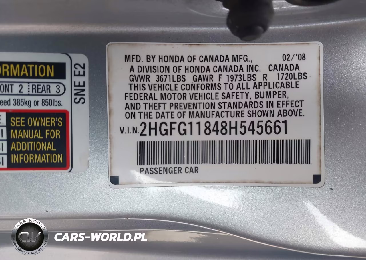 2008 Honda Civic Ex VIN:2HGFG11848H545661 - 9