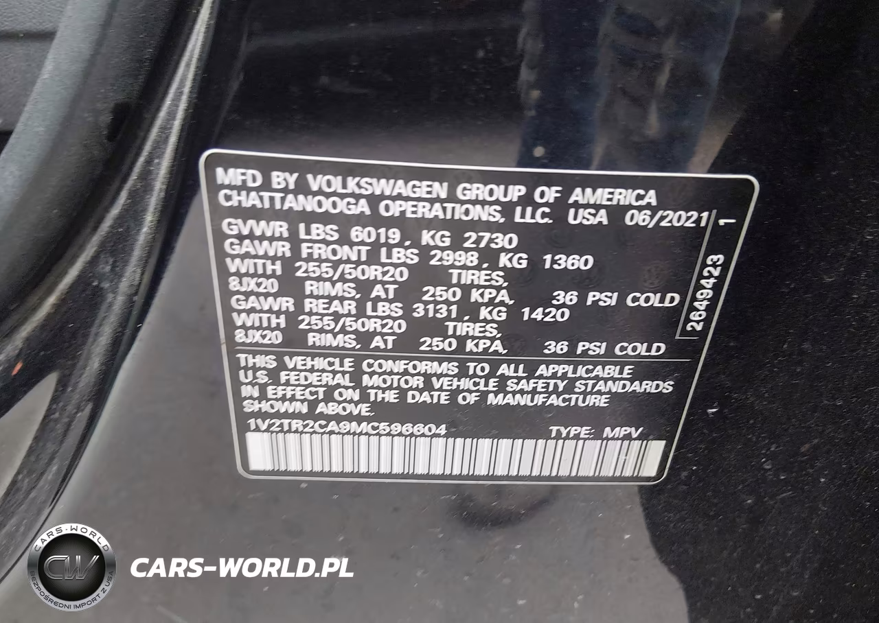 2021 Volkswagen Atlas 3.6L V6 Sel Premium VIN:1V2TR2CA9MC596604 - 9