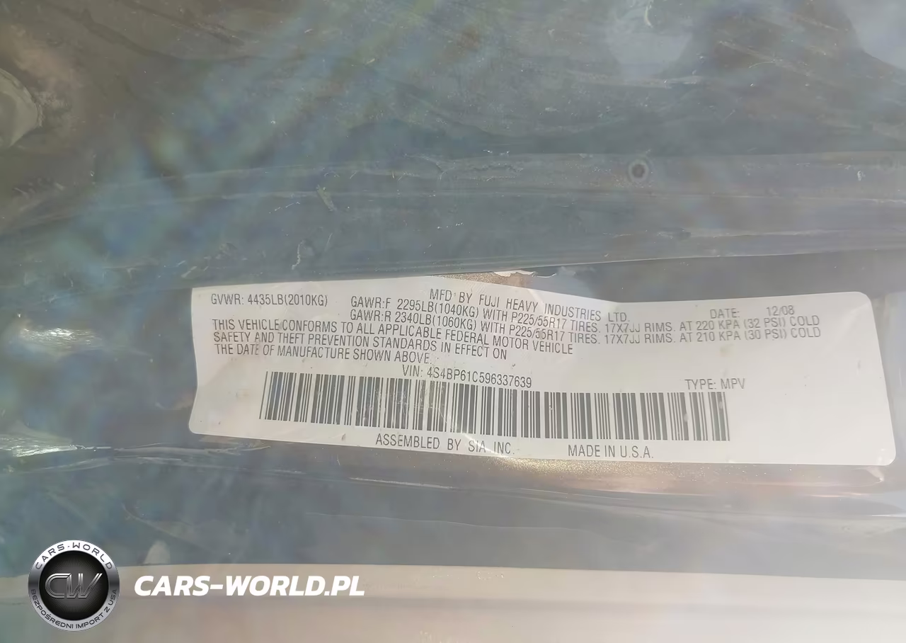 2009 Subaru Outback 2.5I VIN:4S4BP61C596337639 - 9