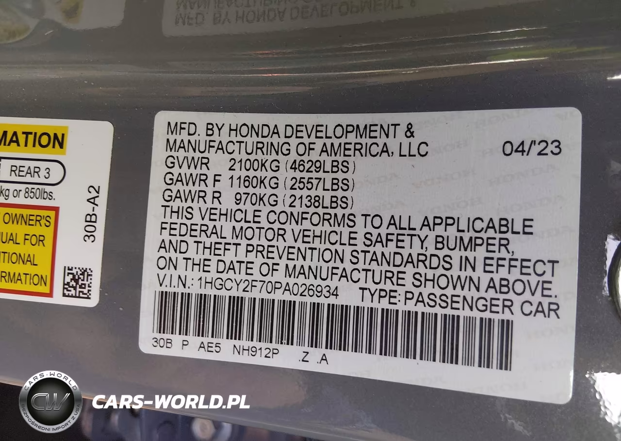 2023 Honda Accord Hybrid Sport-L VIN:1HGCY2F70PA026934 - 9