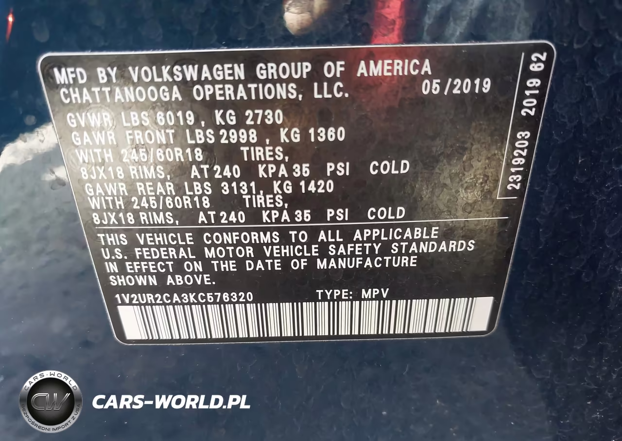 2019 Volkswagen Atlas 3.6L V6 Se W-Technology VIN:1V2UR2CA3KC576320 - 9