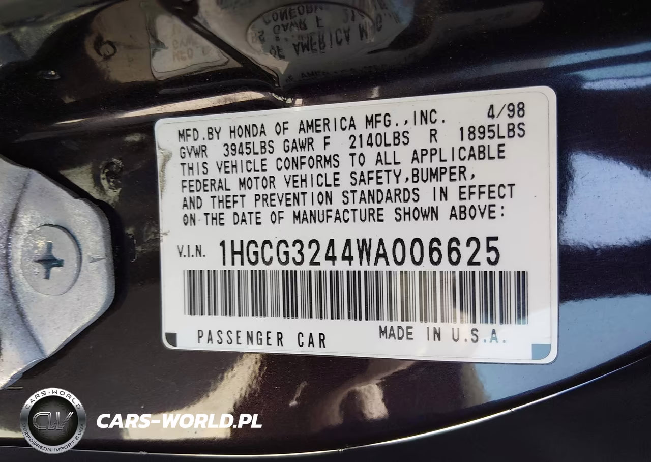 1998 Honda Accord Lx VIN:1HGCG3244WA006625 - 9