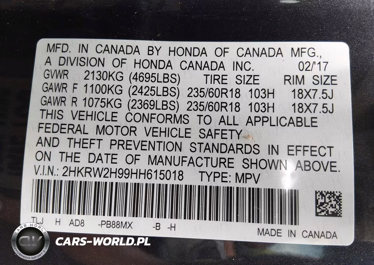 2017 HONDA CR-V TOURING VIN:2HKRW2H99HH615018 - 9