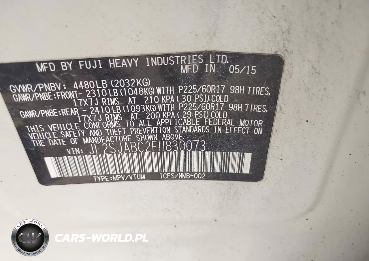 2015 Subaru Forester 2.5I VIN:JF2SJABC2FH830073 - 9