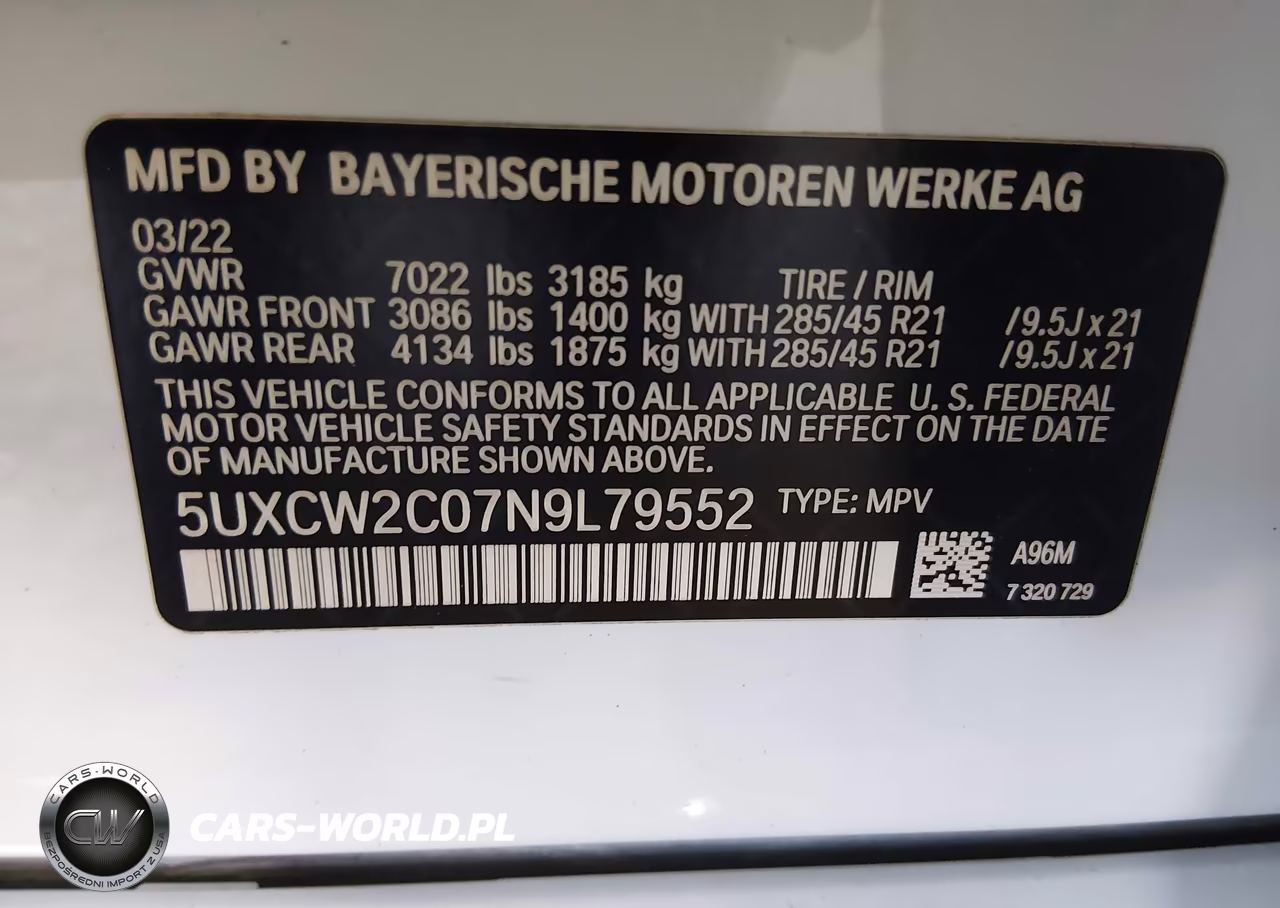 2022 BMW X7 xDrive40I VIN:5UXCW2C07N9L79552 - 9