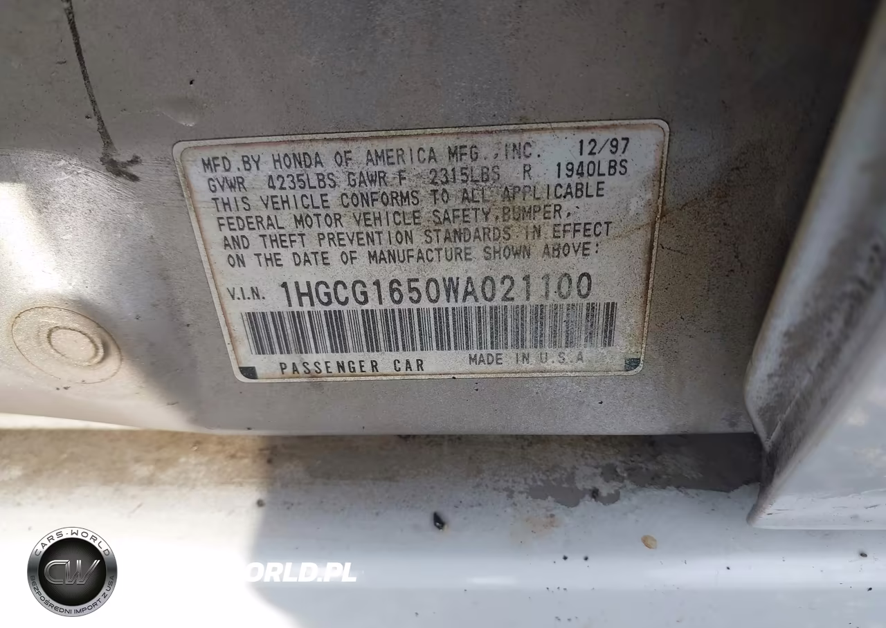 1998 Honda Accord Ex V6 VIN:1HGCG1650WA021100 - 9