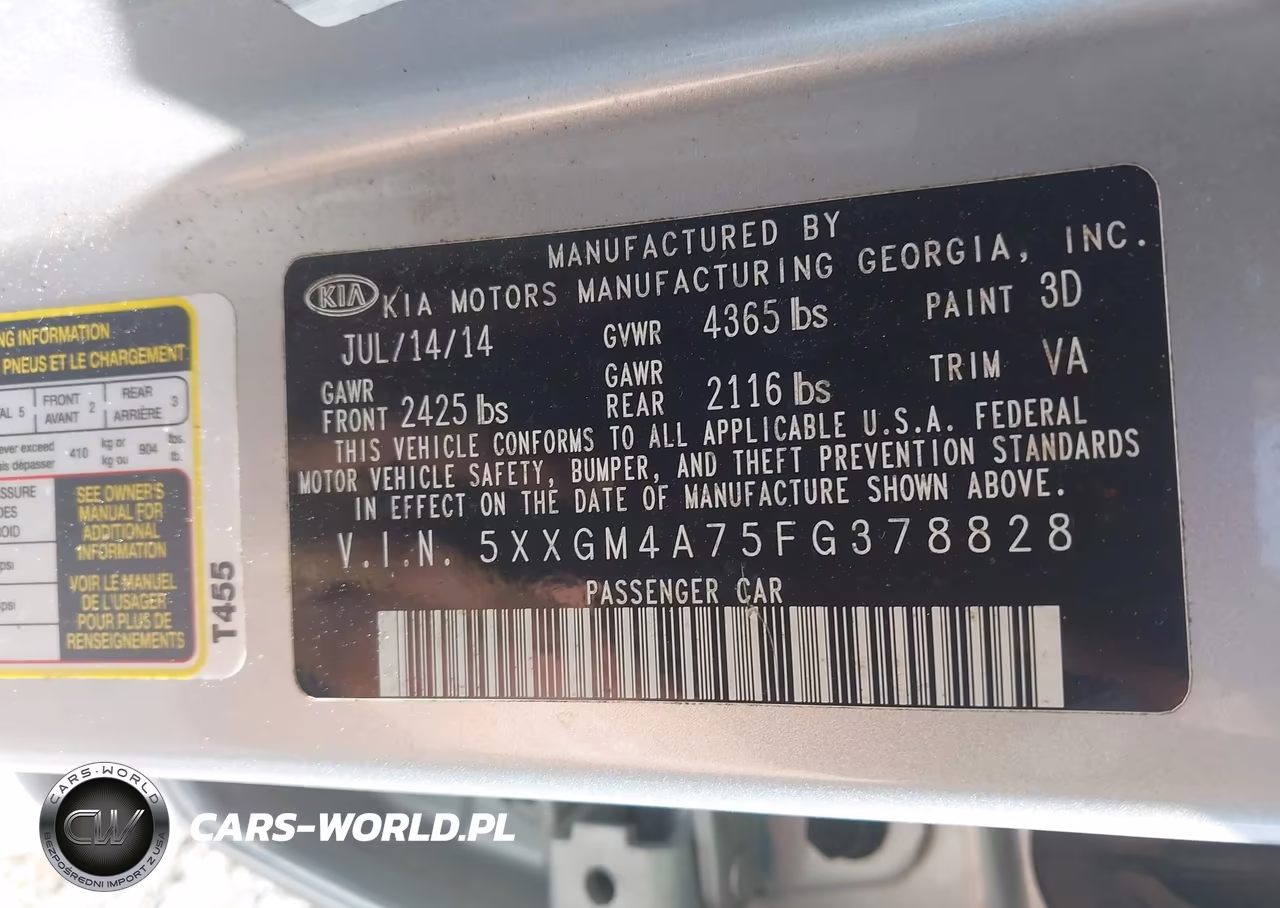 2015 Kia Optima Lx VIN:5XXGM4A75FG378828 - 9