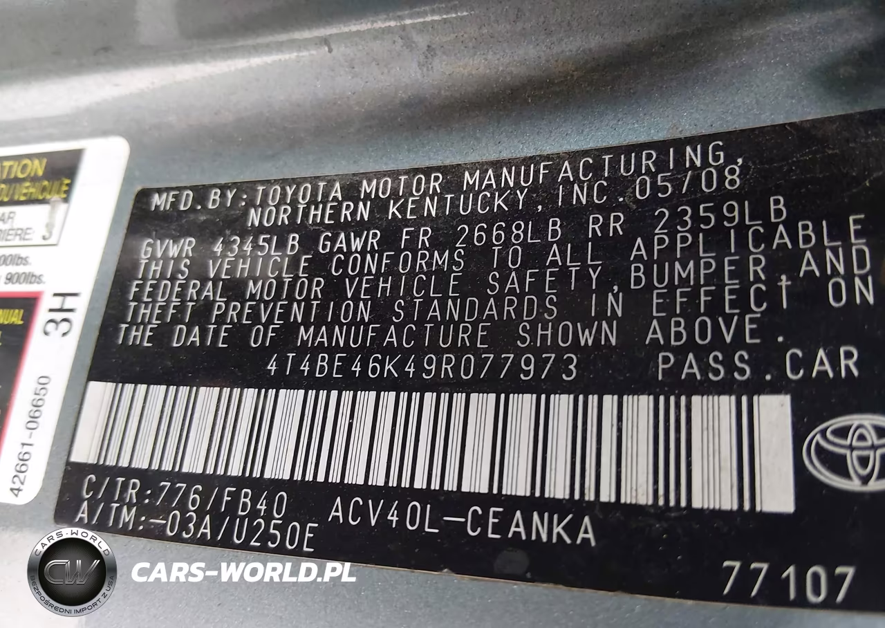 2009 Toyota Camry Le VIN:4T4BE46K49R077973 - 9