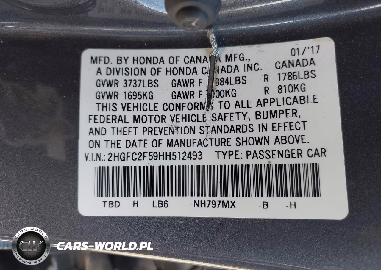 2017 Honda Civic Lx VIN:2HGFC2F59HH512493 - 9