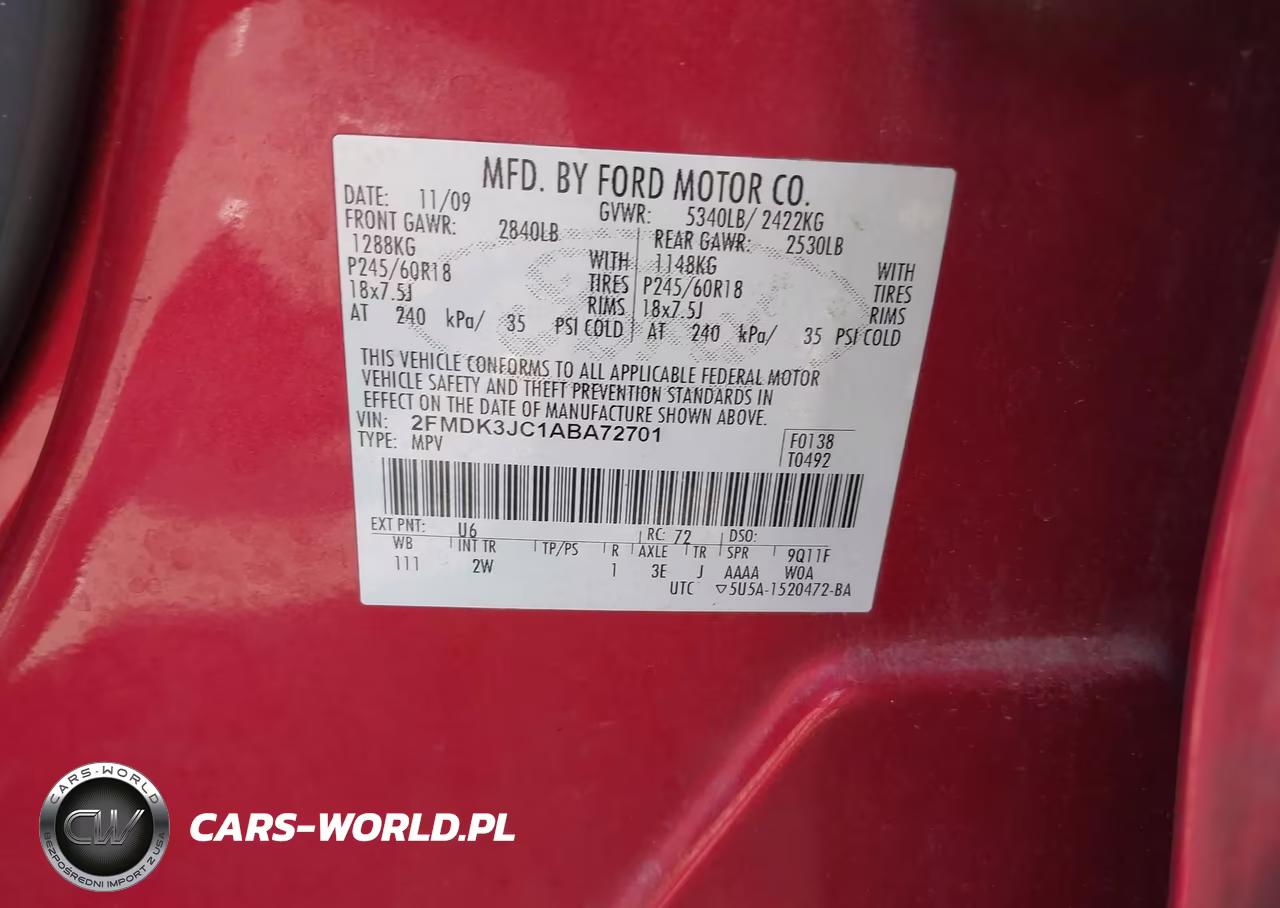 2010 Ford Edge Sel VIN:2FMDK3JC1ABA72701 - 9