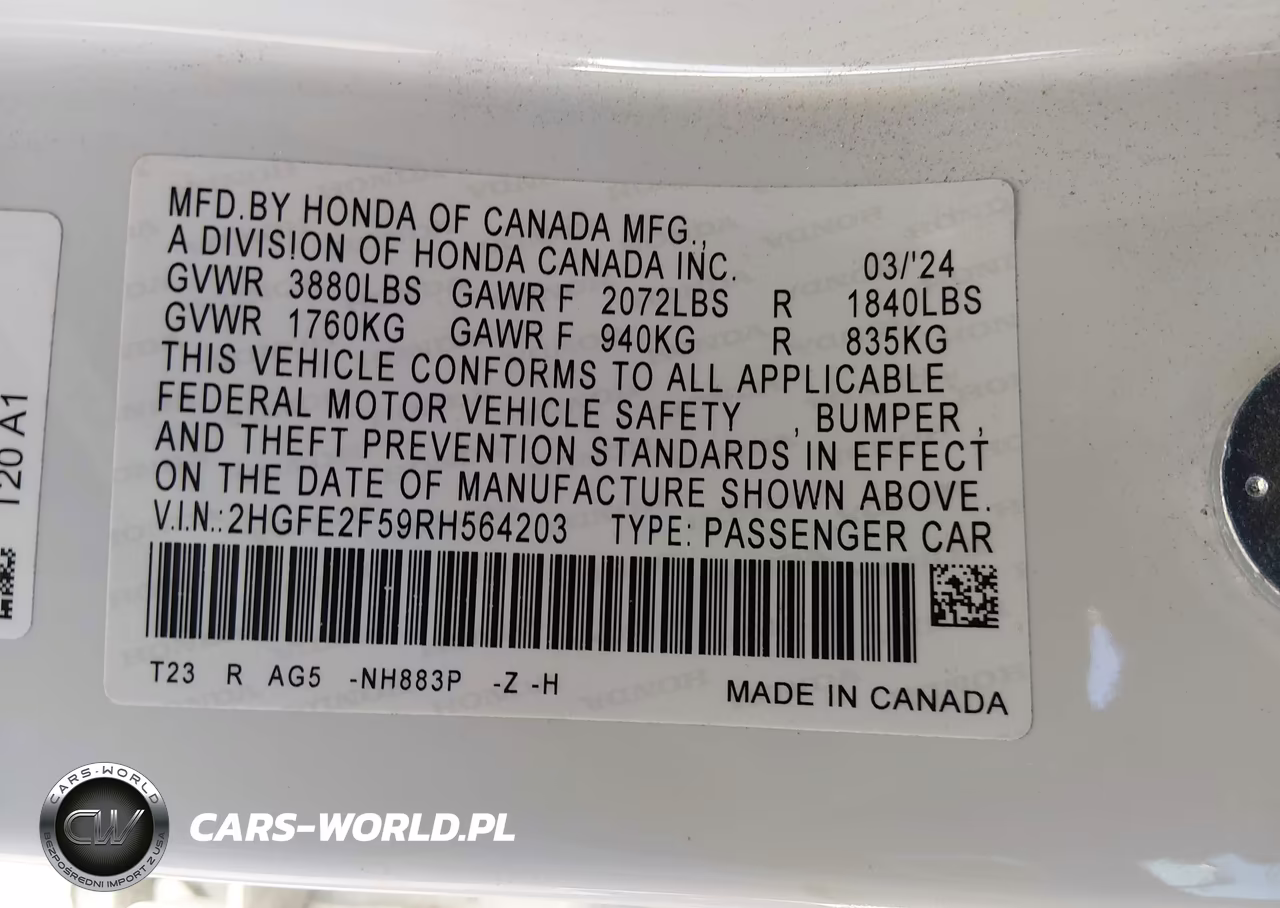 2024 Honda Civic Sport VIN:2HGFE2F59RH564203 - 9