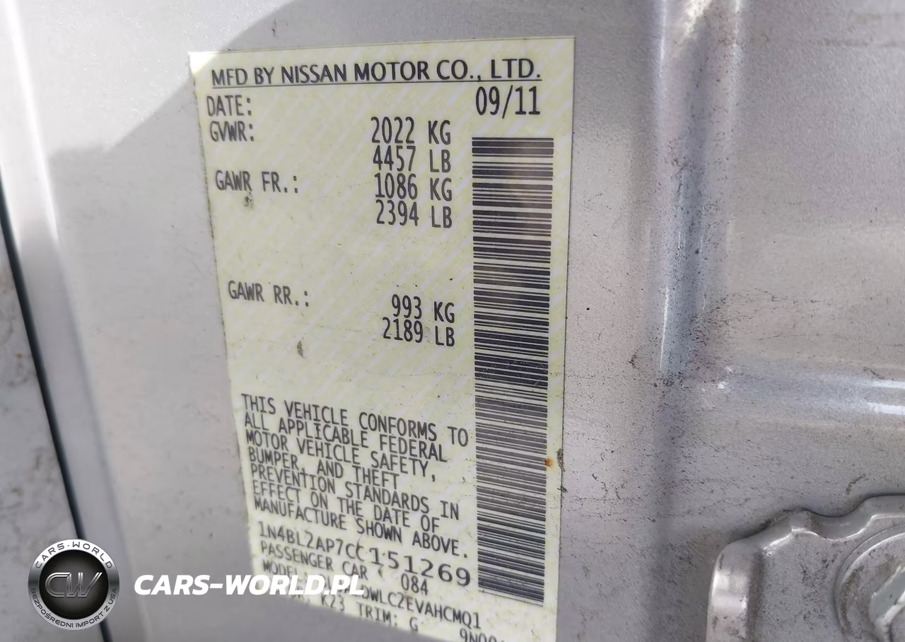 2012 Nissan Altima 3.5 Sr VIN:1N4BL2AP7CC151269 - 9