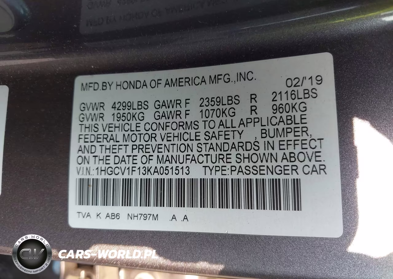2019 Honda Accord Lx VIN:1HGCV1F13KA051513 - 9