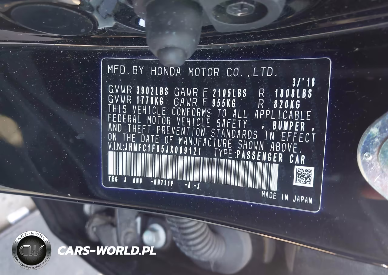 2018 Honda Civic Touring VIN:JHMFC1F95JX009121 - 9