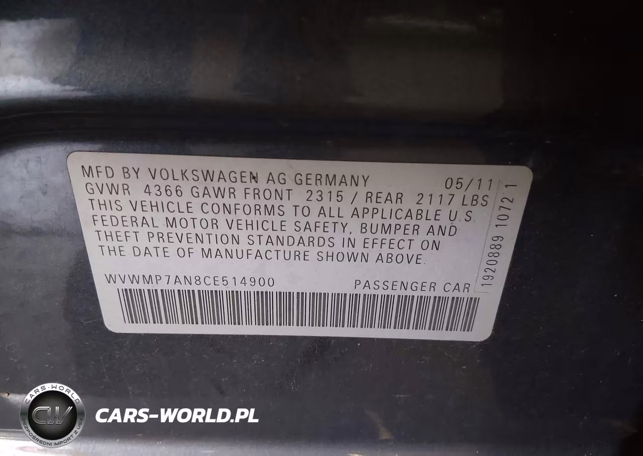 2012 Volkswagen Cc Sport VIN:WVWMP7AN8CE514900 - 9