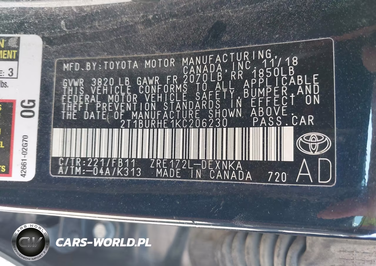 2019 Toyota Corolla Le VIN:2T1BURHE1KC206230 - 9