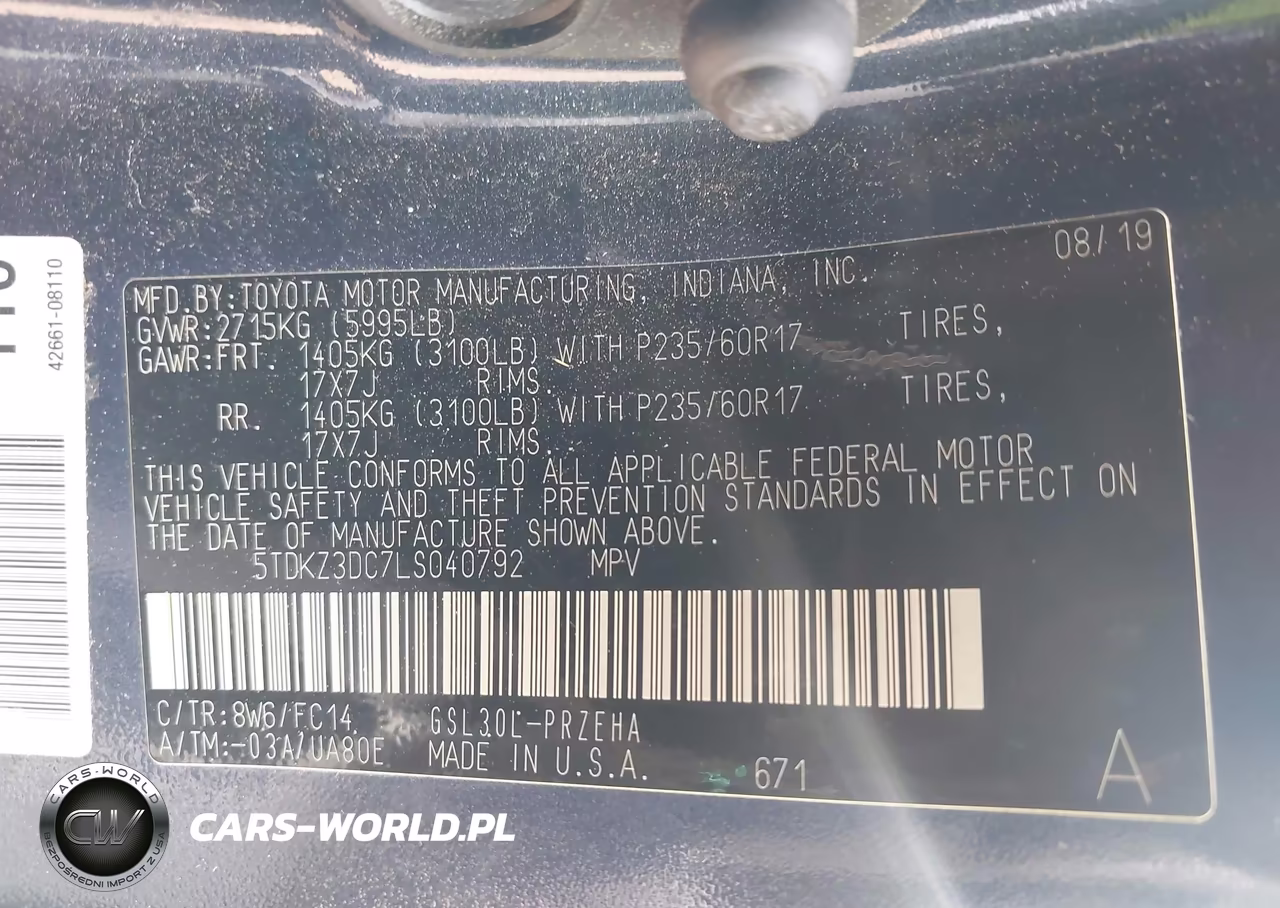 2020 Toyota Sienna Le VIN:5TDKZ3DC7LS040792 - 9