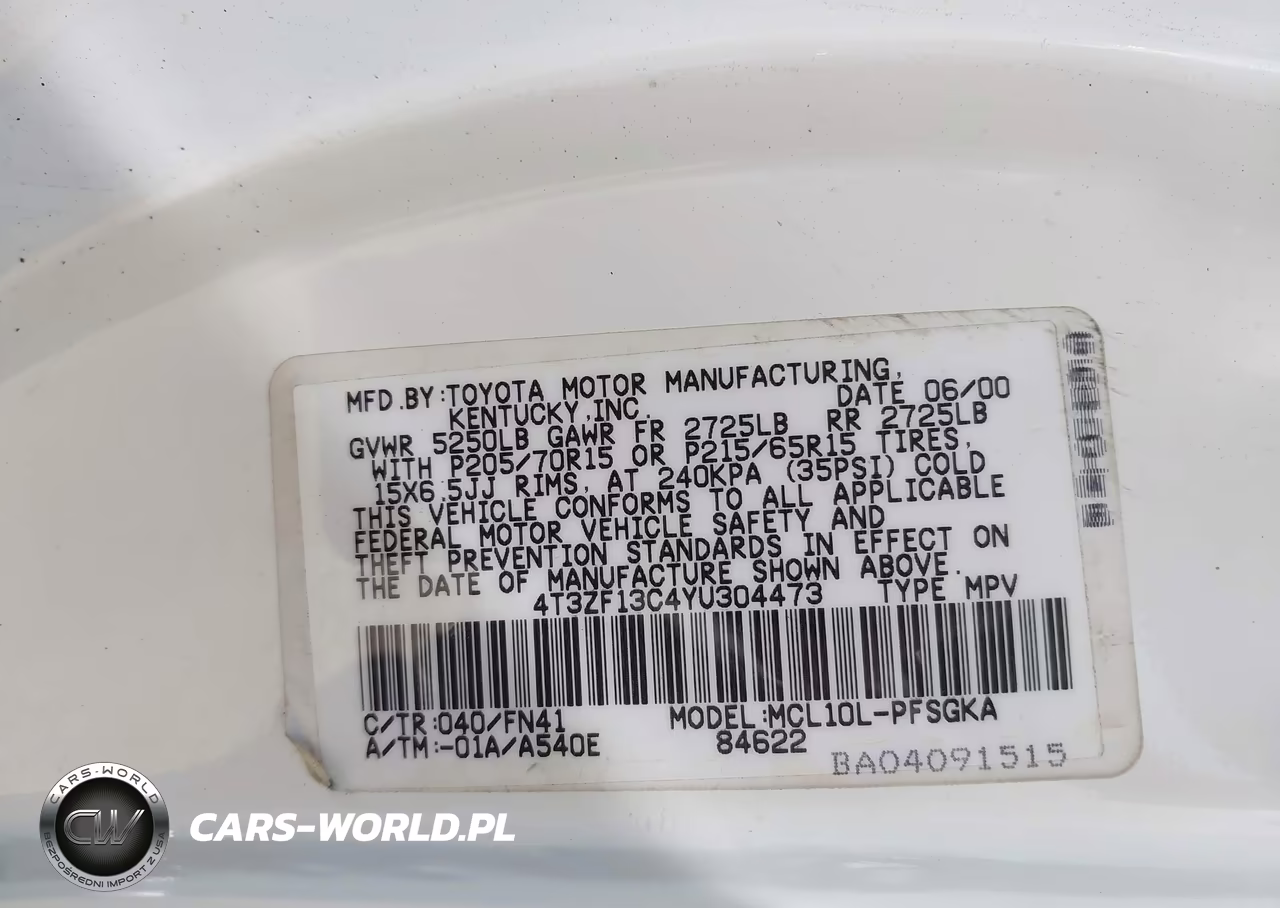 2000 Toyota Sienna Le VIN:4T3ZF13C4YU304473 - 9
